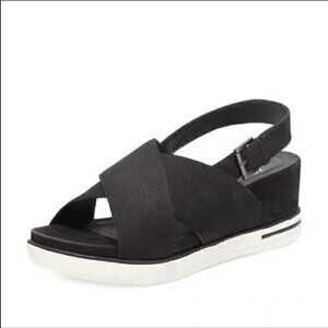 Eileen Fisher Good Slingblack Leather Crisscross Wedge Platform Sandal Black 10